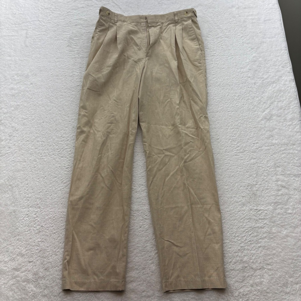 Levis Travelers Mens 34x32 Tan Pleated Cotton Linen Blend Pants Made in USA